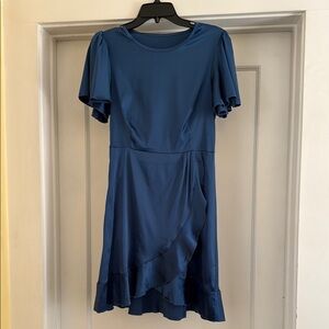 Blue Fit and Flare Puff Sleeve Mini Dress